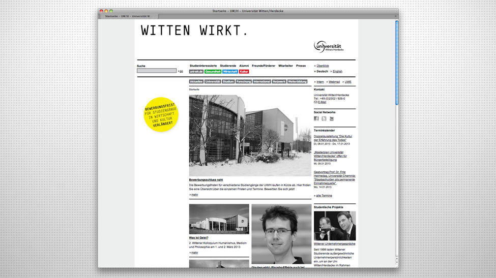 Internetseite Universität Witten/Herdecke