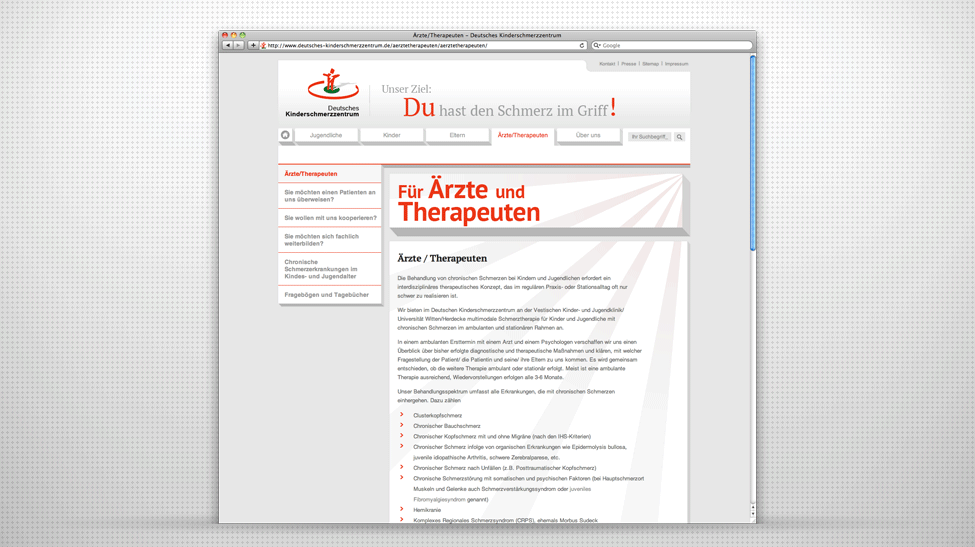 Internetseite Deutsches Kinderschmerzzentrum